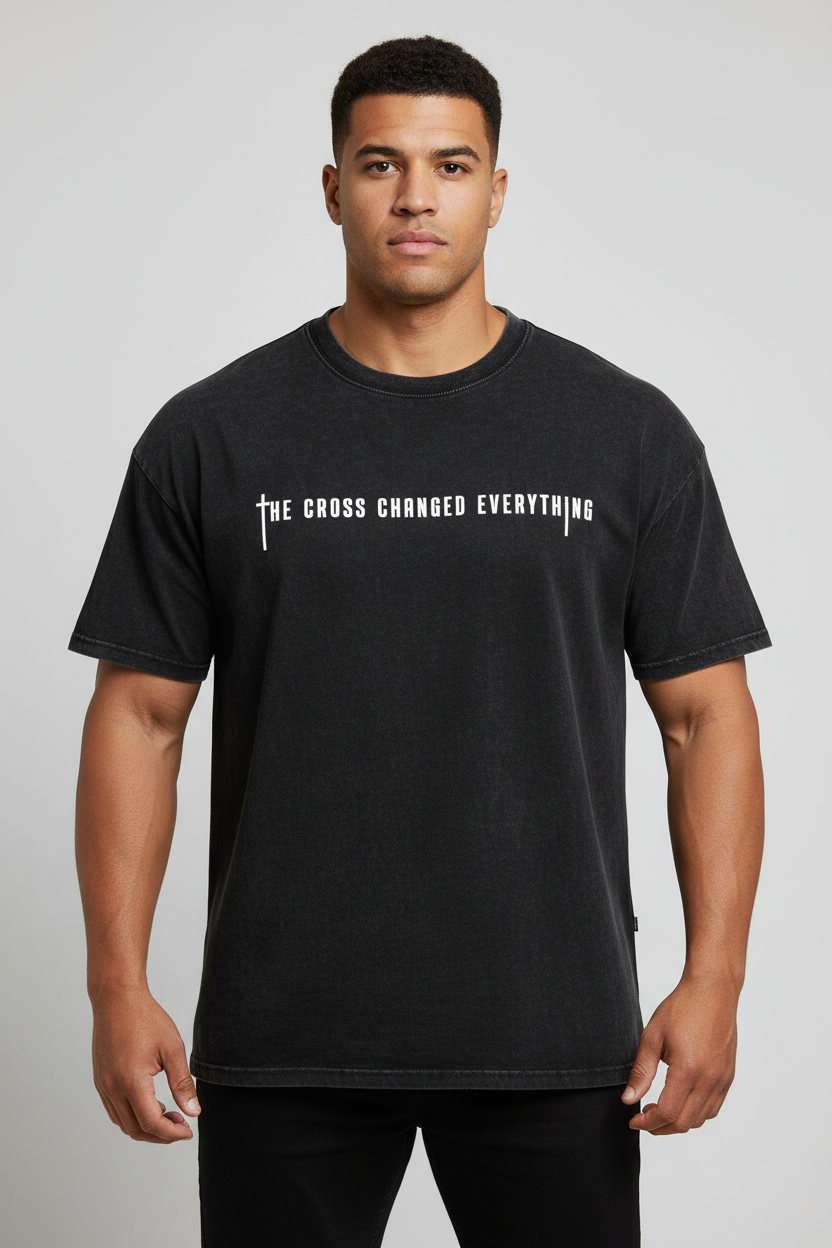 The Cross changed everything | Snow Washed Oversized Cotton T-Shirt