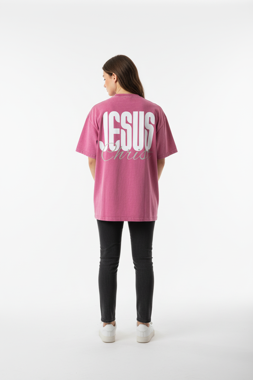 One name - Jesus | Snow Washed Oversized Cotton T-Shirt