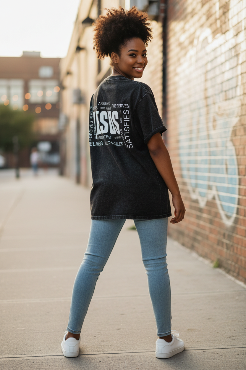 Jesus Christ | Snow Washed Oversized Cotton T-Shirt
