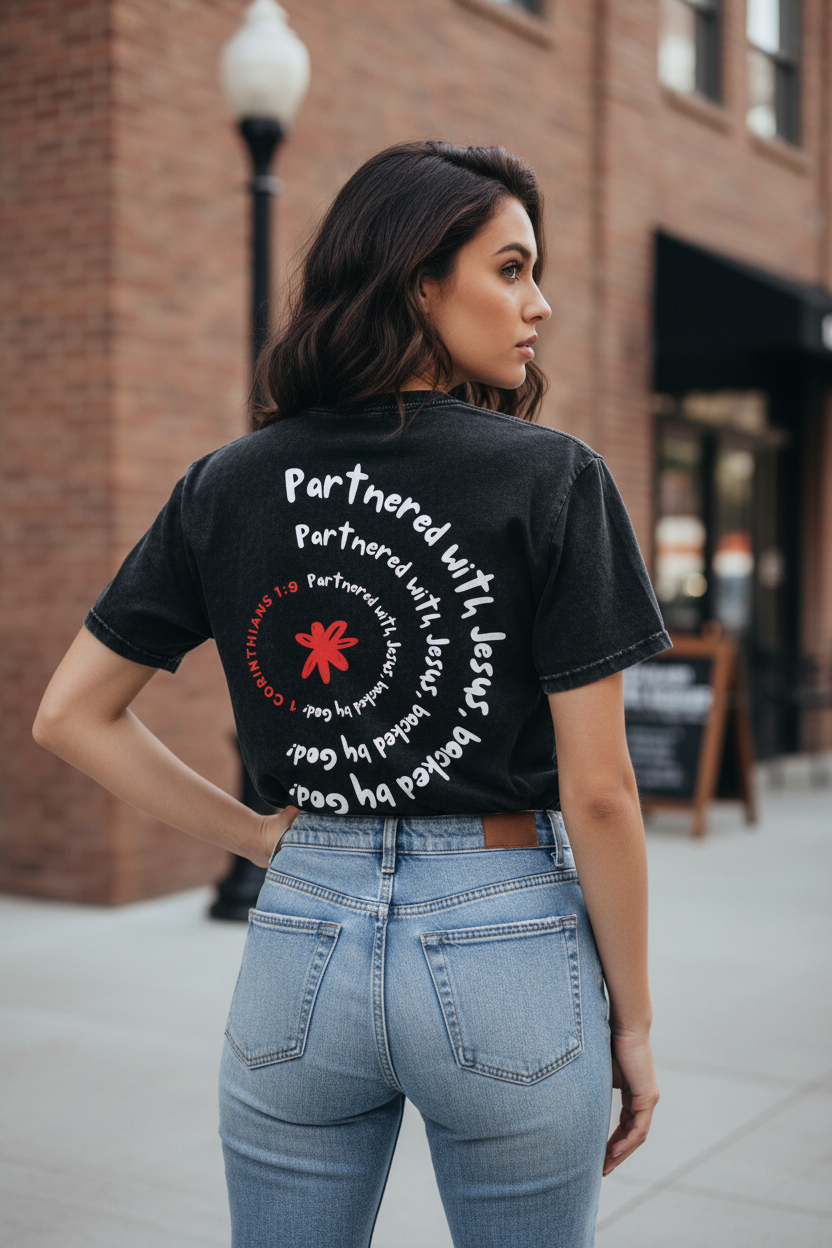 Partnered with Christ, backed by God | Snow Washed Oversized Cotton T-Shirt