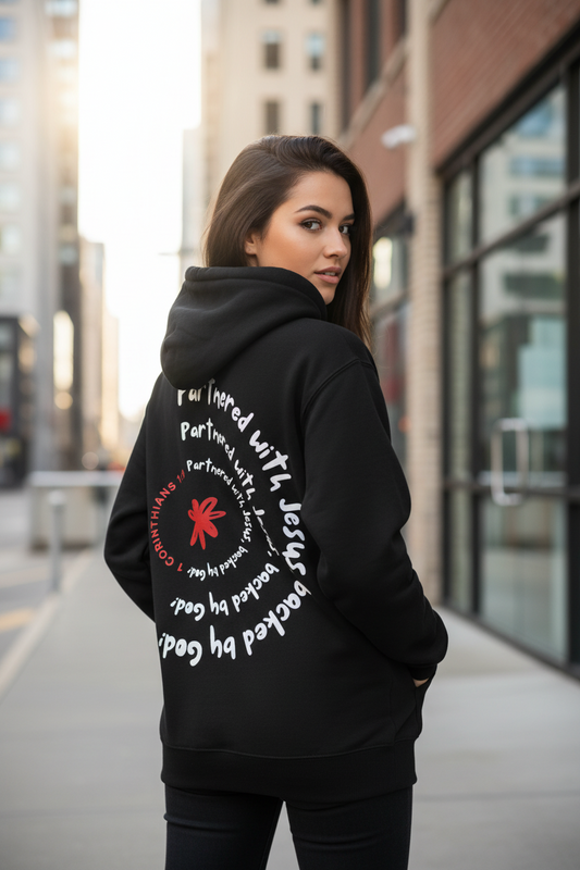 Partnered with Christ, Backed by God | Essential Heavyweight Hoodie